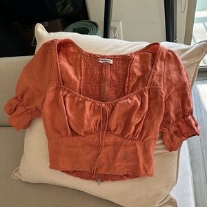 Reformation Montague linen crop top in Salmon size 4